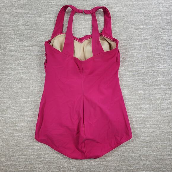 VTG Lands End One Piece Womens 14 Pink Halter Ruched Padded Beach Swimwear - Picture 3 of 14